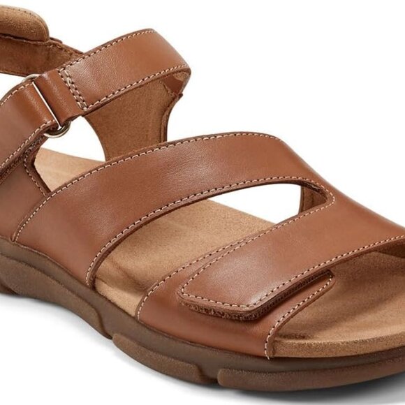 Women's Leather Flat Sandals Size 10 Cushioned Arch Support Flexible Outsole - Picture 1 of 5
